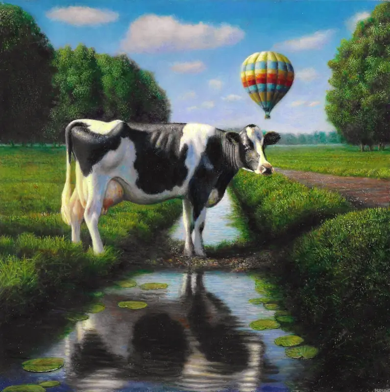 The crossing by Herman Tulp | animal painting in oil on panel 32 x 32 cm